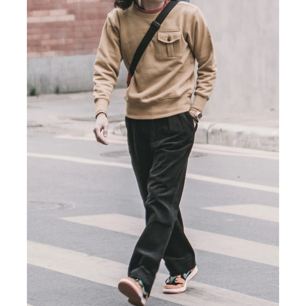 NON STOCK S Corduroy Pants Men Pleated Casual Trousers Loose Workwear Pant